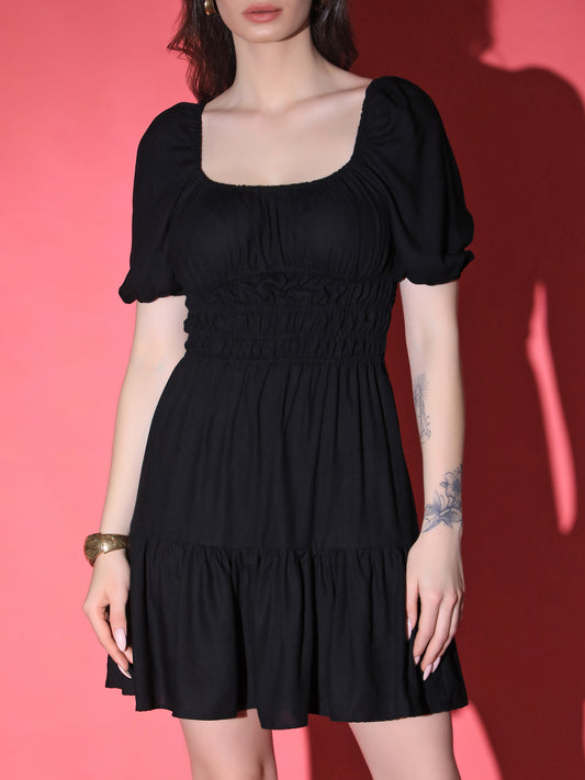 Black Square Neck Party Wear Dress