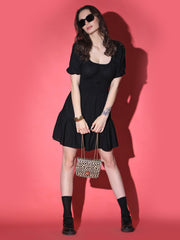 Black Square Neck Party Wear Dress