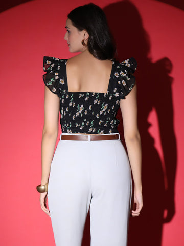 Black Floral Crop Top QROSH