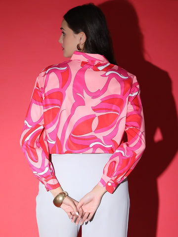 Abstract Print Hot Pink Party Wear Shirt QROSH