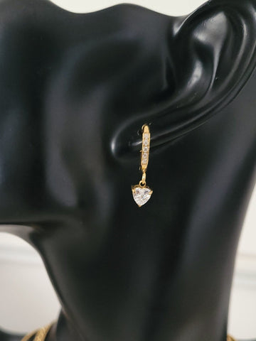 Romantic 18K Gold Plated Heart Solitaire Hoop Earrings QROSH