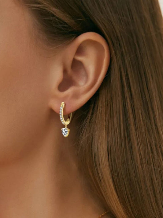 Romantic 18K Gold Plated Heart Solitaire Hoop Earrings QROSH
