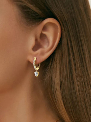 Romantic 18K Gold Plated Heart Solitaire Hoop Earrings QROSH