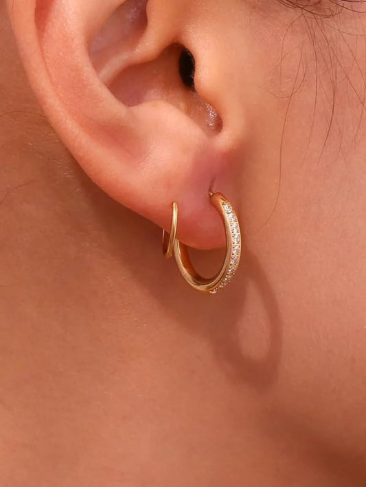 18K Gold Plated Dainty Solitaire Earrings QROSH