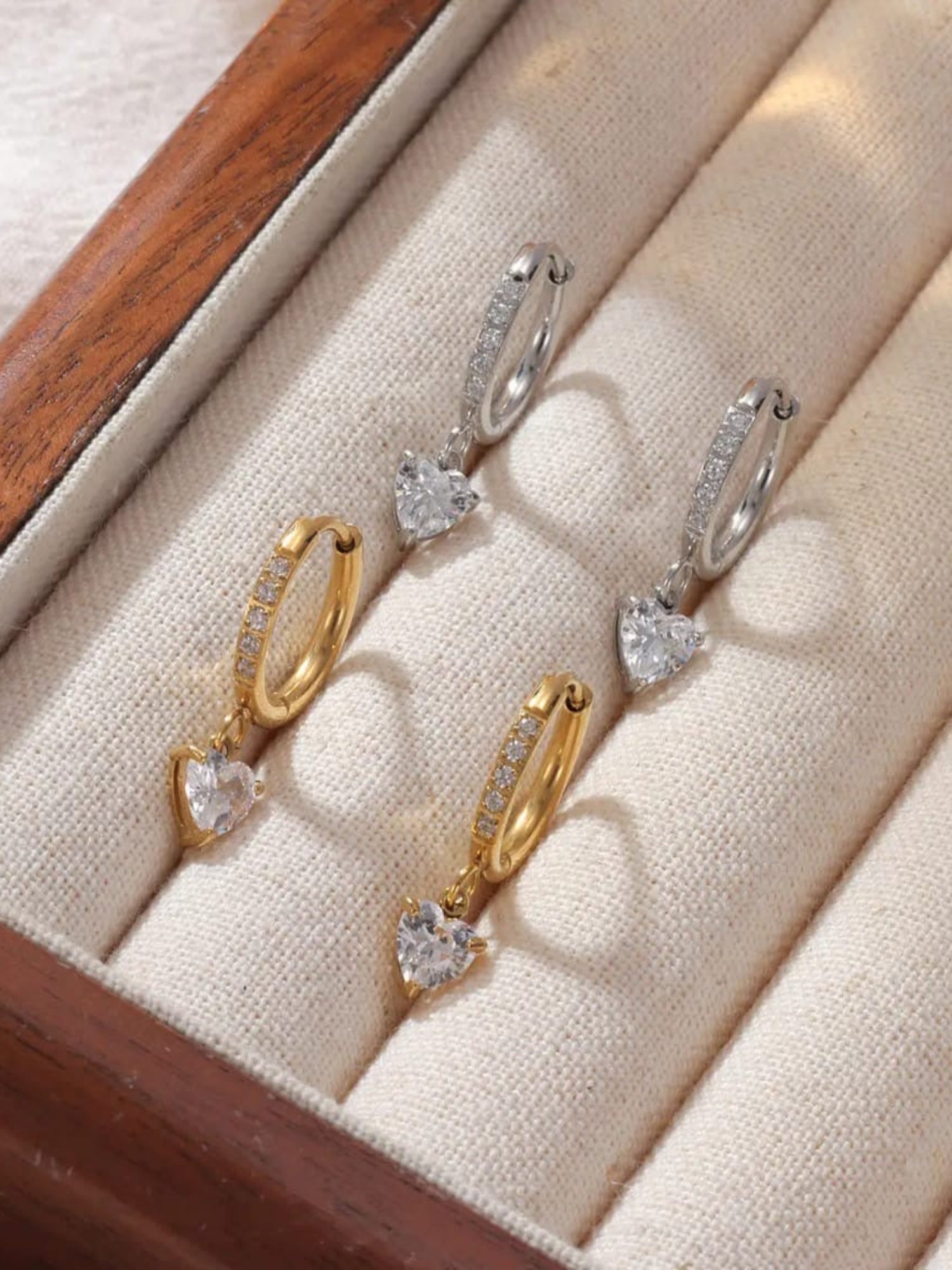 Romantic 18K Gold Plated Heart Solitaire Hoop Earrings QROSH