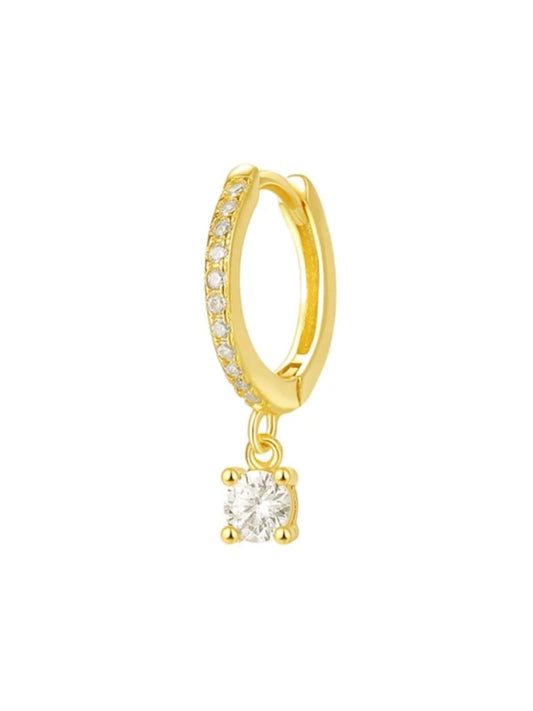 18K Gold Plated Dainty Solitaire Hoop Huggies QROSH