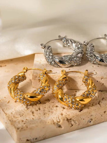 18K Gold Plated Twisted Stone Studded Hoops