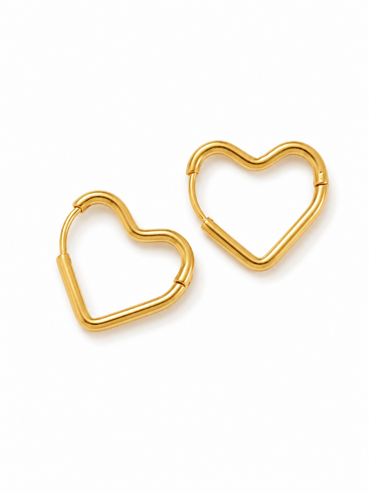 Dainty Heart Hoop Earrings in 18K Gold Plated PVD QROSH