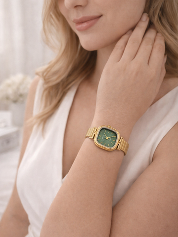 Anti tarnish Green Square Watch QROSH