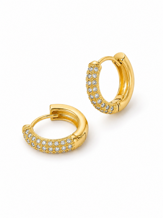 18K Gold Plated Golden Stone Studded Hoops QROSH