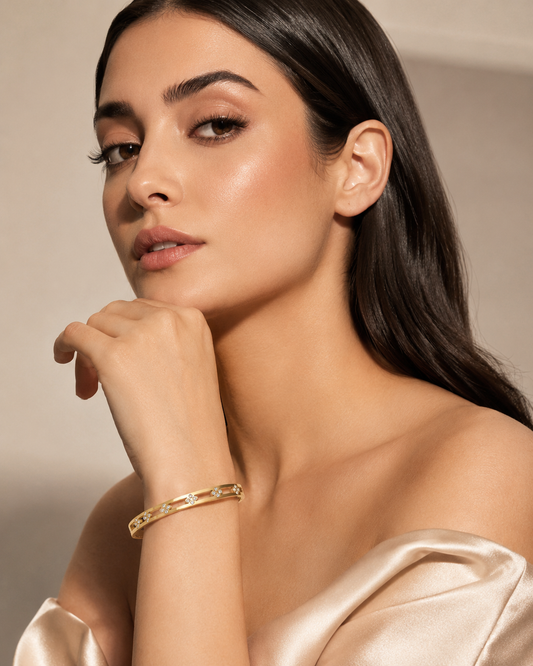Gold Floral Crystal Bangle QROSH