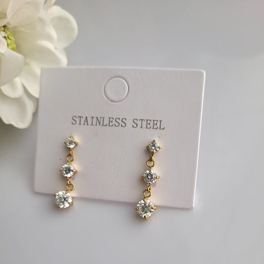 18K Gold Plated Dainty Solitaire Earrings