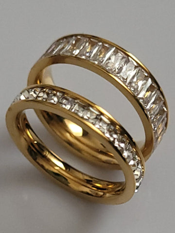 18K Gold Plated 316L Full Stone Thin Band Ring