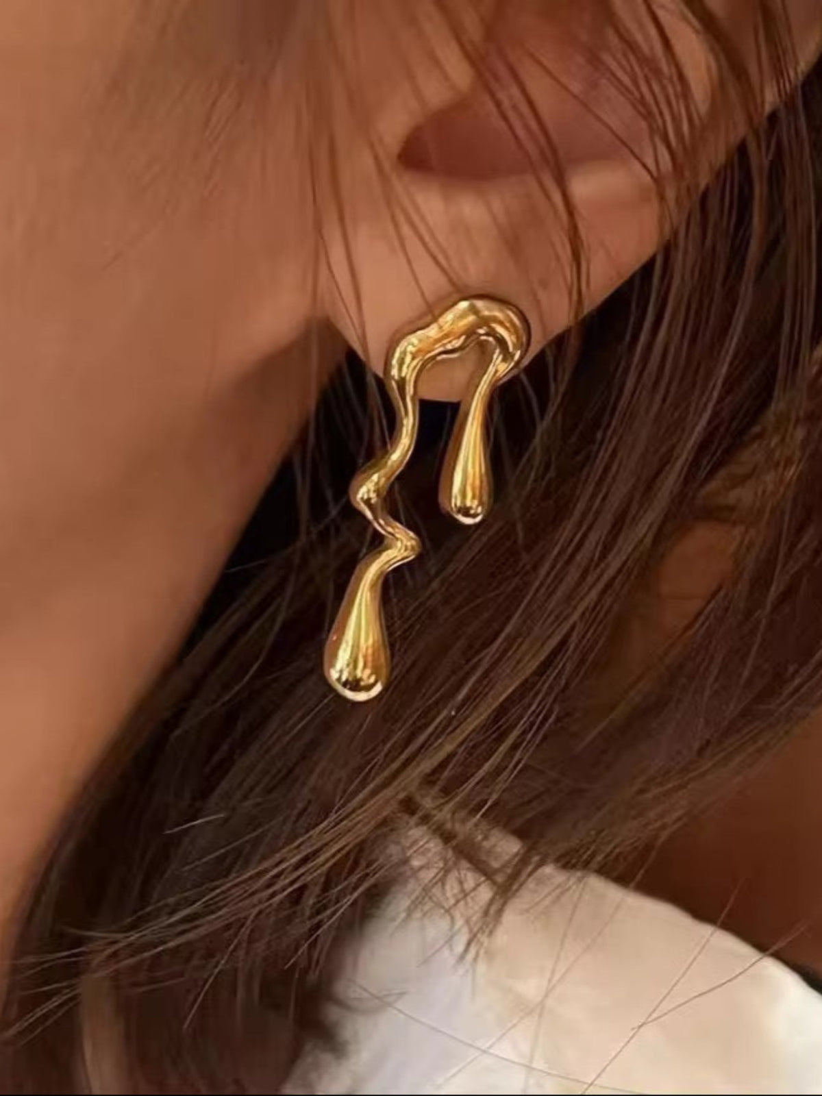 Abstract Gold Drop Earrings – Modern Irregular Earrings for Women QROSH