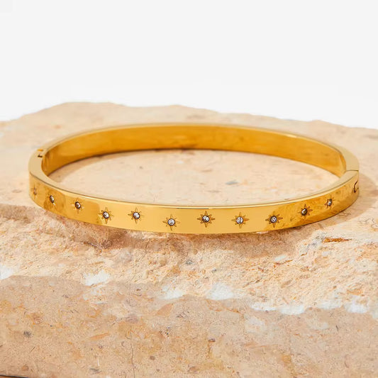18K Gold Plated Star Engraved Bangle