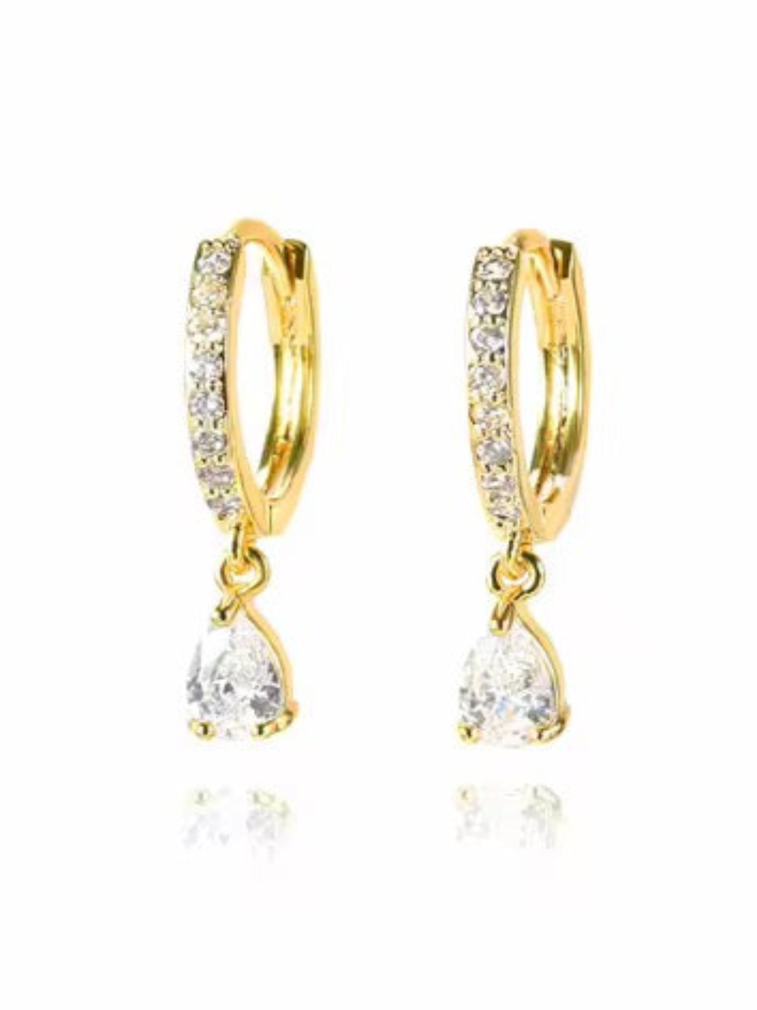 18K Gold Plated Dainty Solitaire Drop Huggies QROSH