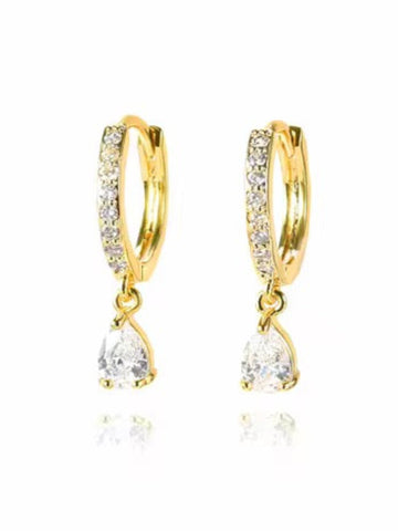 18K Gold Plated Dainty Solitaire Drop Huggies QROSH