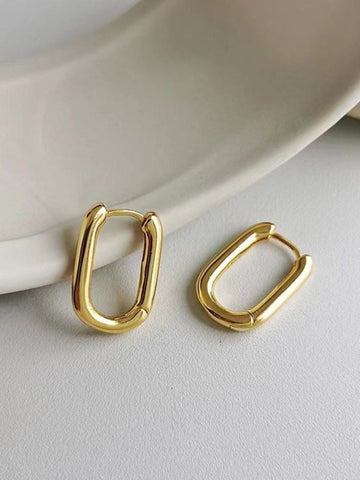 18K Gold Plated Minimal Rectangular Hoops