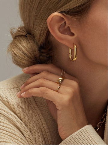 18K Gold Plated Minimal Rectangular Hoops