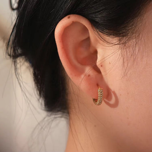 18K Gold Plated Golden Stone Studded Hoops