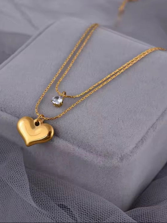 18K Gold-Plated Double Layered Heart Pendant QROSH