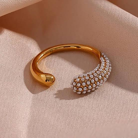 18K Gold Plated 316L Half Pearl Work Ring