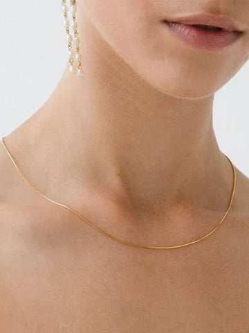 Minimalist 18K Gold Thin Snake Chain Necklace QROSH