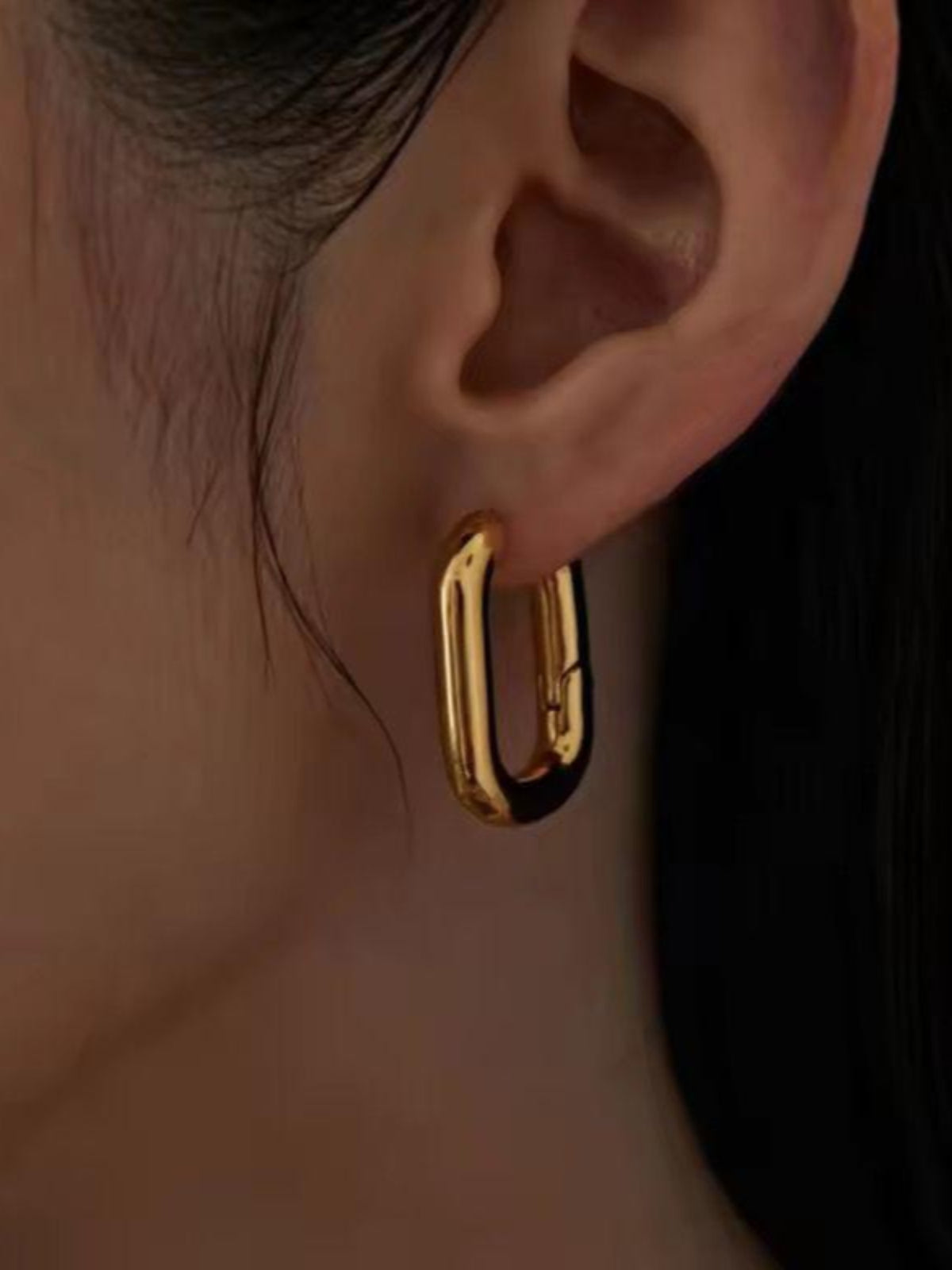 Chunky Rectangular Gold Hoop Earrings QROSH
