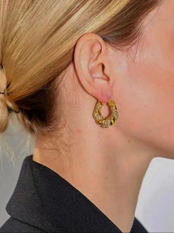 Textured Gold Twist Hoop Earrings QROSH