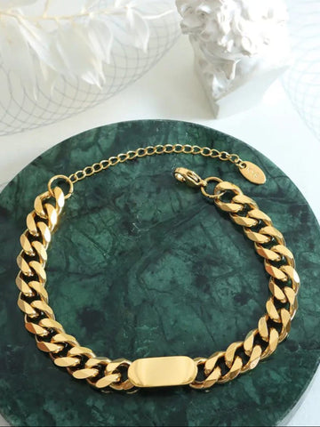 Bold Gold-Plated Cuban Chain Bracelet QROSH
