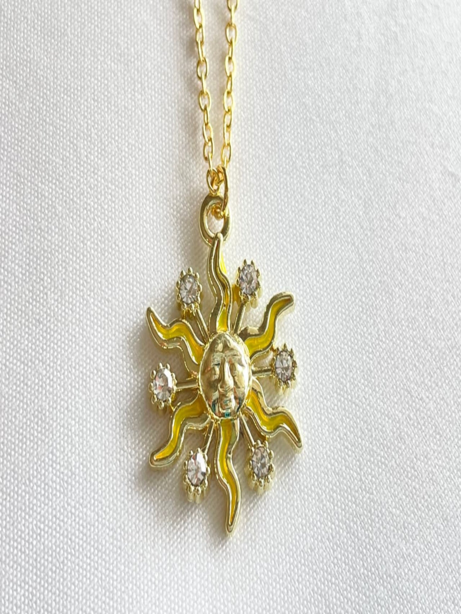 Gold Sun Face Pendant Necklace QROSH