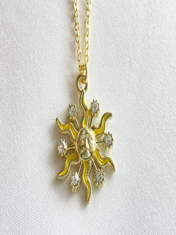 Gold Sun Face Pendant Necklace QROSH