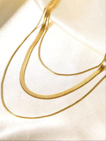 Gold-Plated Tripple Layer Chain Necklace QROSH
