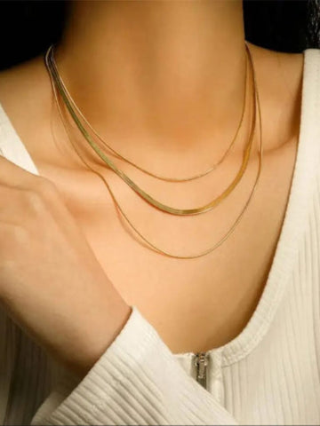 Gold-Plated Tripple Layer Chain Necklace QROSH