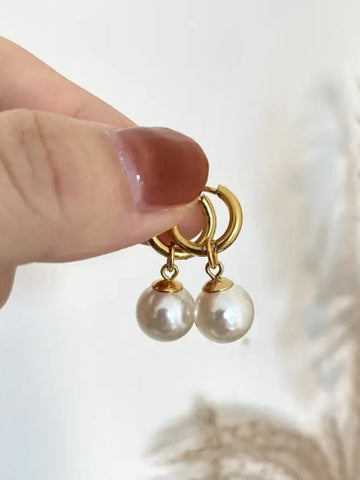 18K Gold Plated Pearl Hoop earrings for women - QROSH
