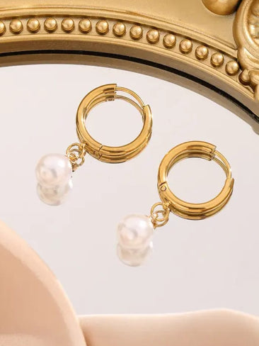 18K Gold Plated Pearl Hoop earrings for women - QROSH