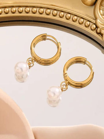 18K Gold Plated Pearl Hoop earrings for women - QROSH