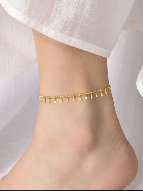 18K Gold Plated Chic Dangle Drop Chain Anklet - QROSH