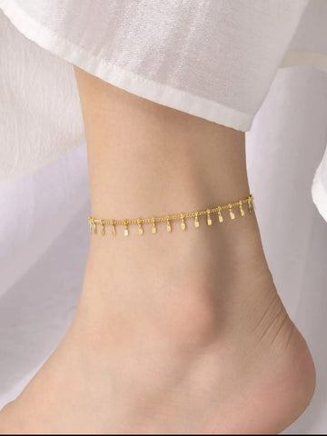18K Gold Plated Chic Dangle Drop Chain Anklet - QROSH