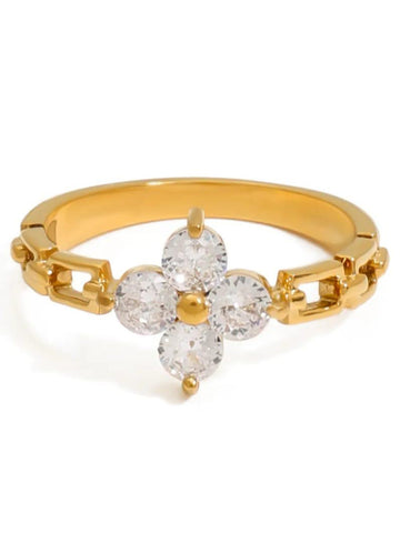 18K Gold-Plated Stone Flower Ring QROSH