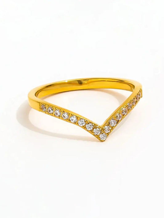 18K Gold-Plated Stone V Band Ring QROSH