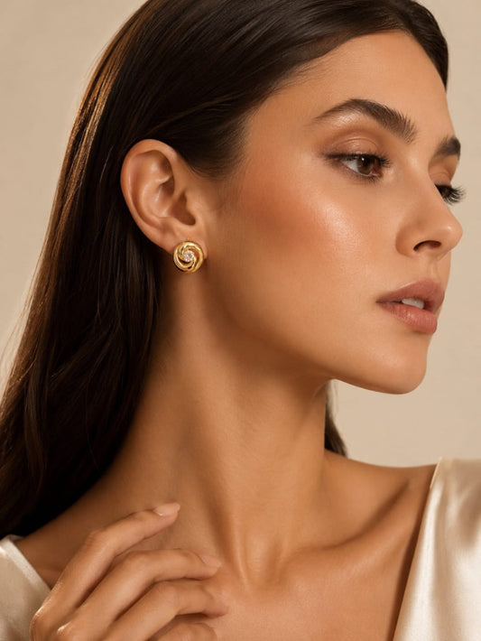 Gold Swirl Stud Earrings QROSH