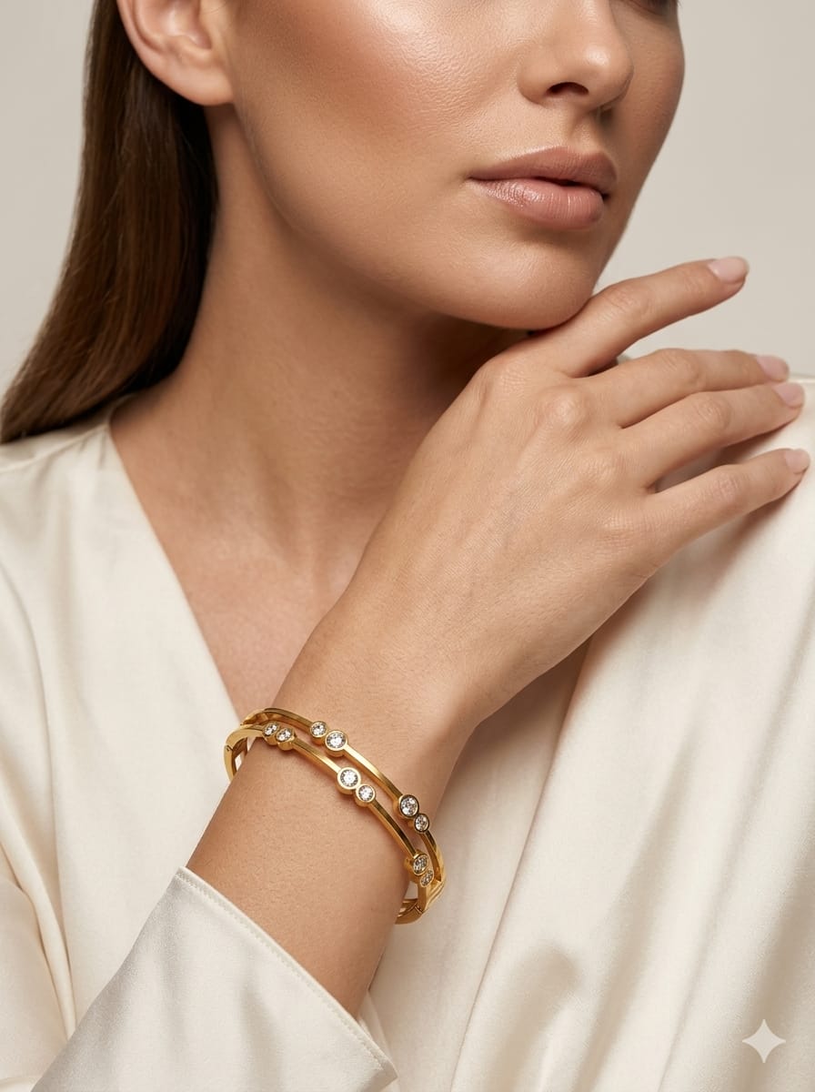 Sparkling Gold Designer Bangle QROSH
