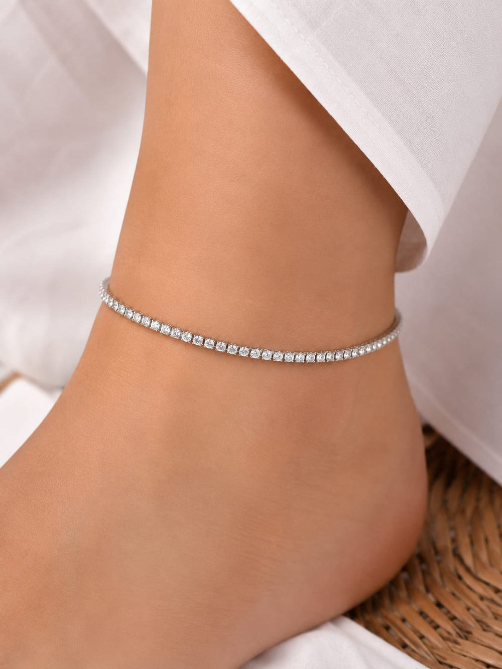 Sterling Silver Tennis Anklet QROSH