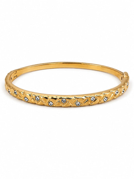 Gold Quilted Crystal Bangle QROSH