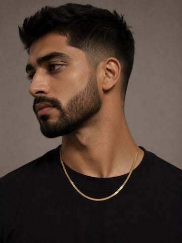 Gold Tone Herringbone Chain For Men QROSH