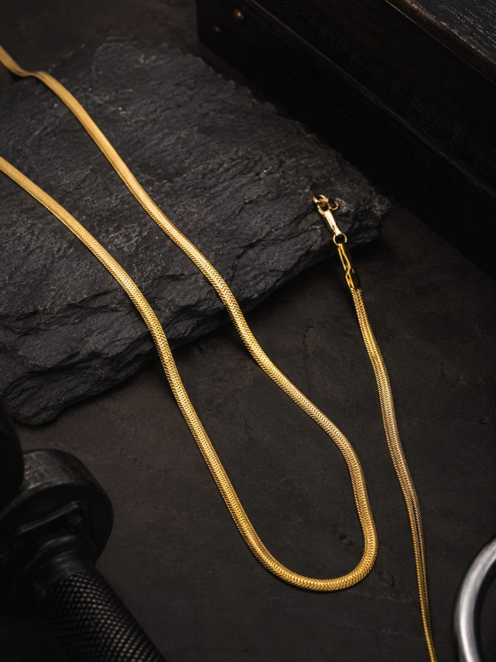 Gold Tone Herringbone Chain For Men QROSH