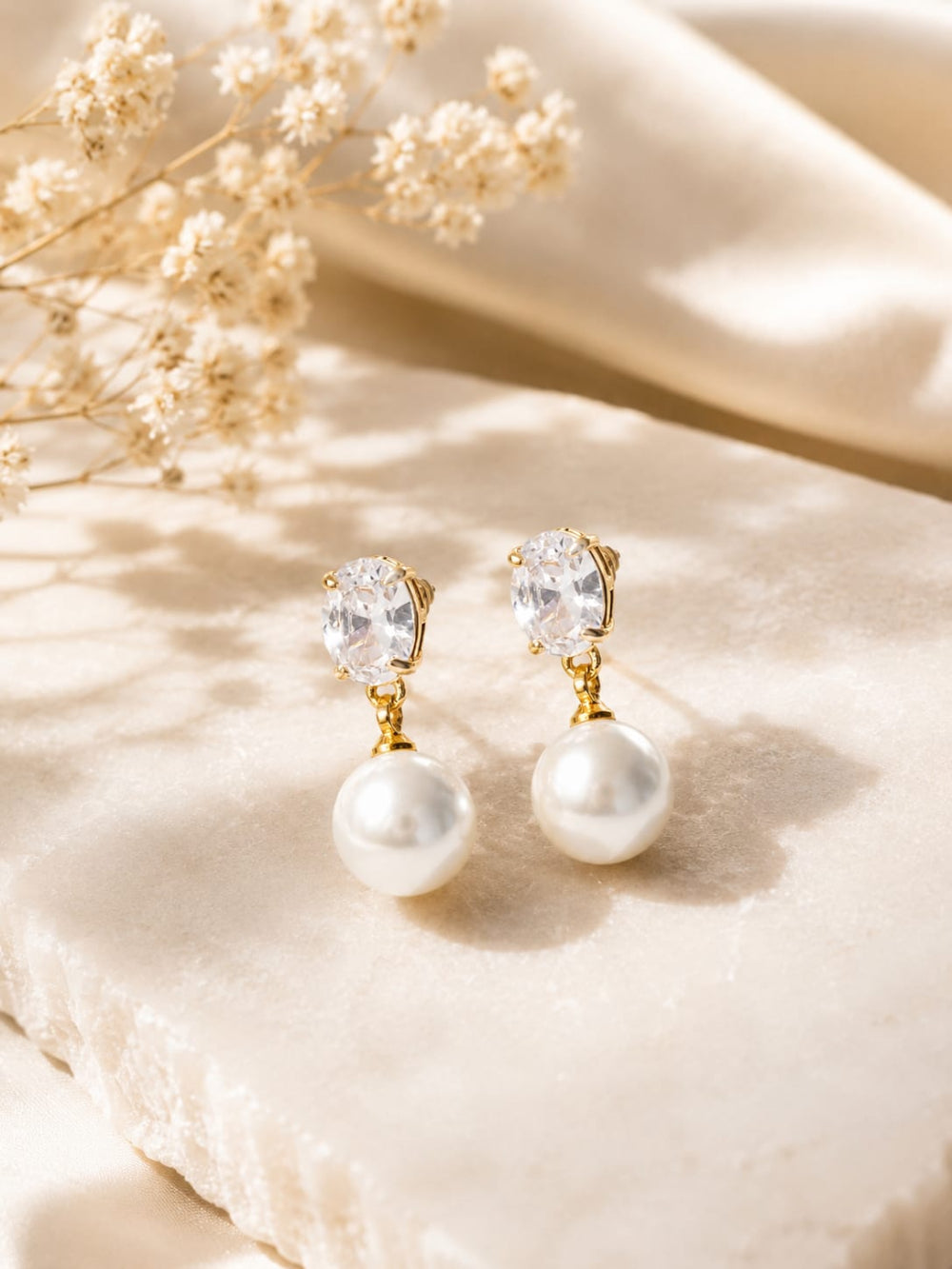 Oval Crystal Pearl Drop Earrings QROSH