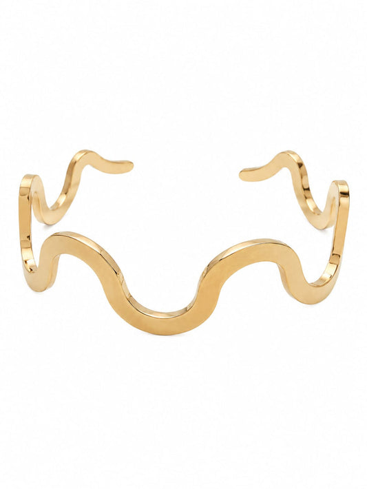 Wave Shape Gold Cuff Bangle QROSH