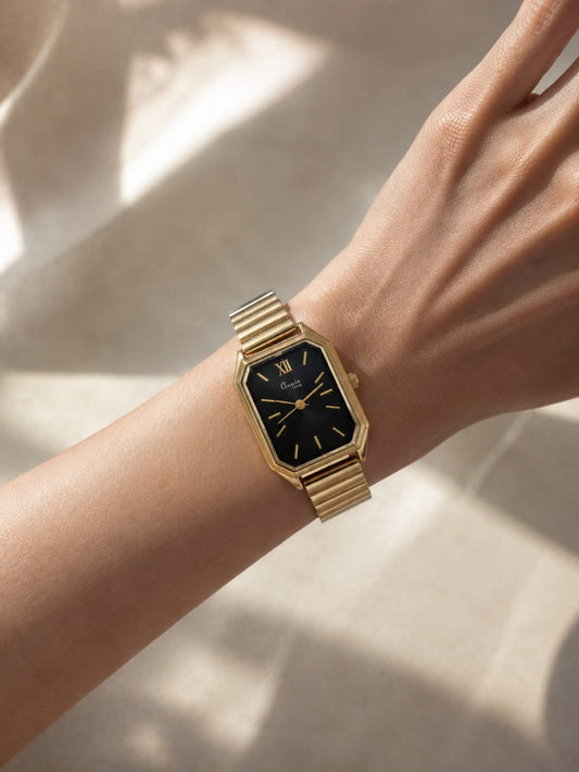 Gold Tone Watch Black Dial QROSH